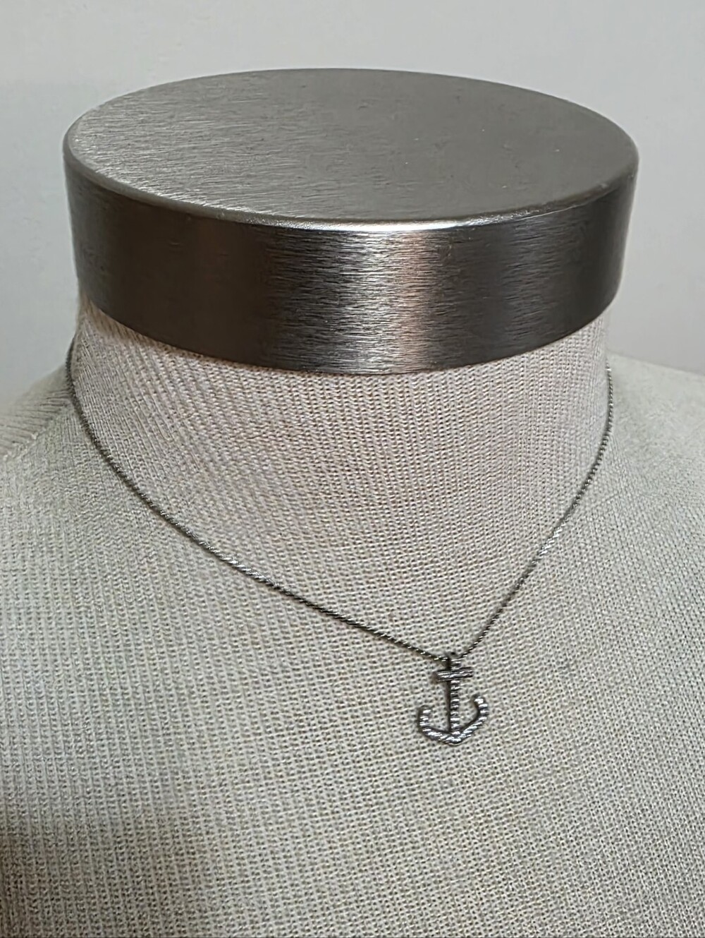 Anchor Nautical Necklace With Rhinestones 15" Long